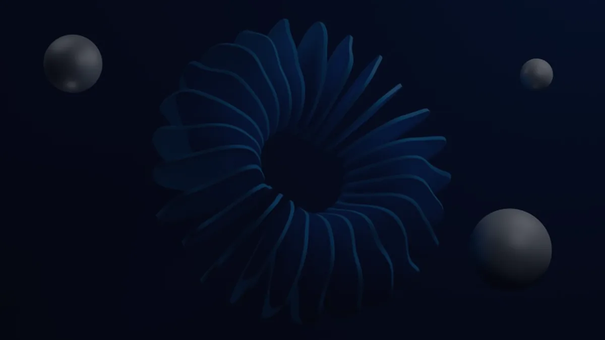 A blue abstract spiral with floating spheres on dark, representing an HSA used as a retirement account.