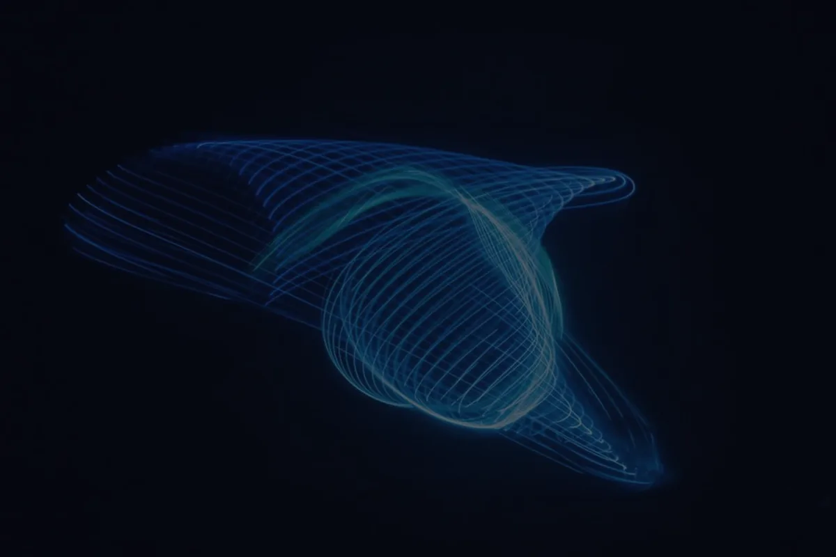 A blue abstract form on dark, representing the difference between tax credits and deductions.