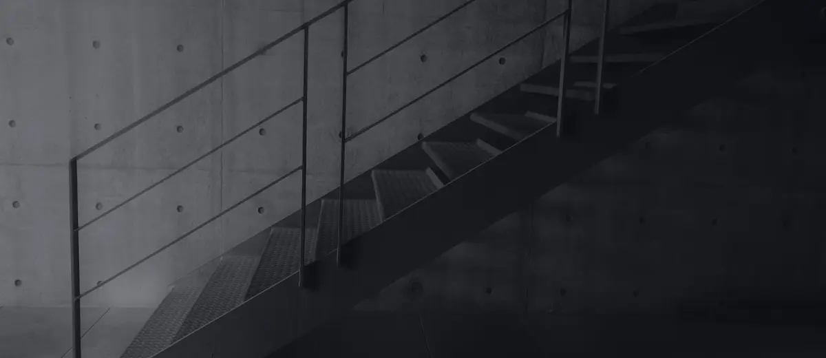 A concrete staircase descending in soft gray light.